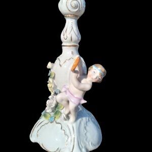 Vintage Porcelain made in Germany Cherub Candlestick Flowers Beautiful Art